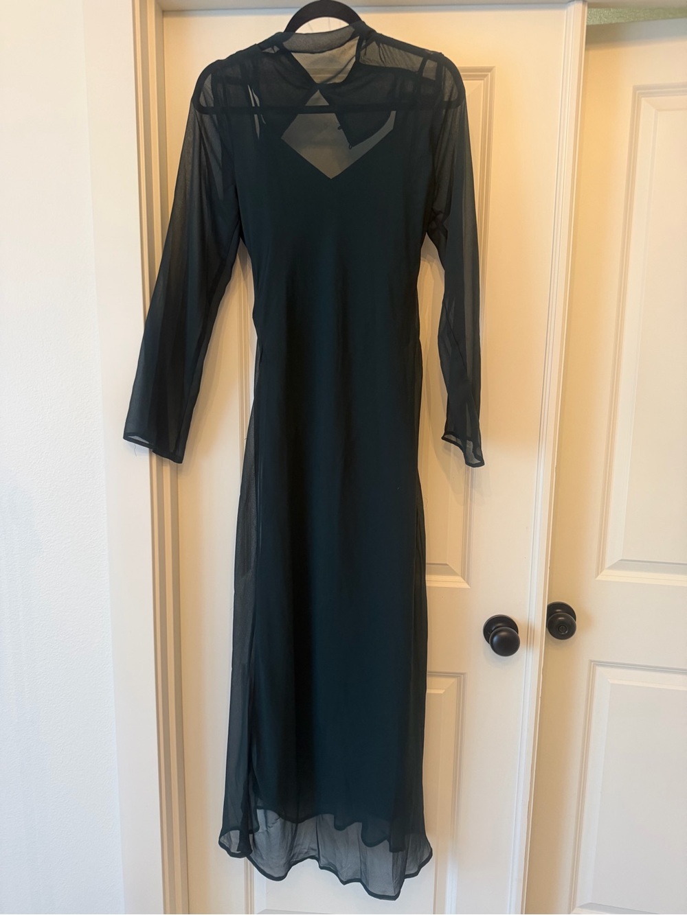 MELLODAY Black Sheer-Overlay Long Sleeve Maxi Dress